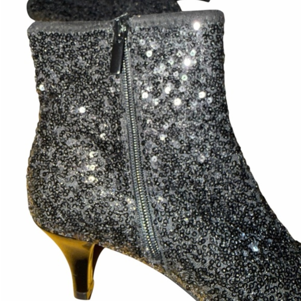 Sequined Ankle Booties with Side Zip - Black. Hardly Worn